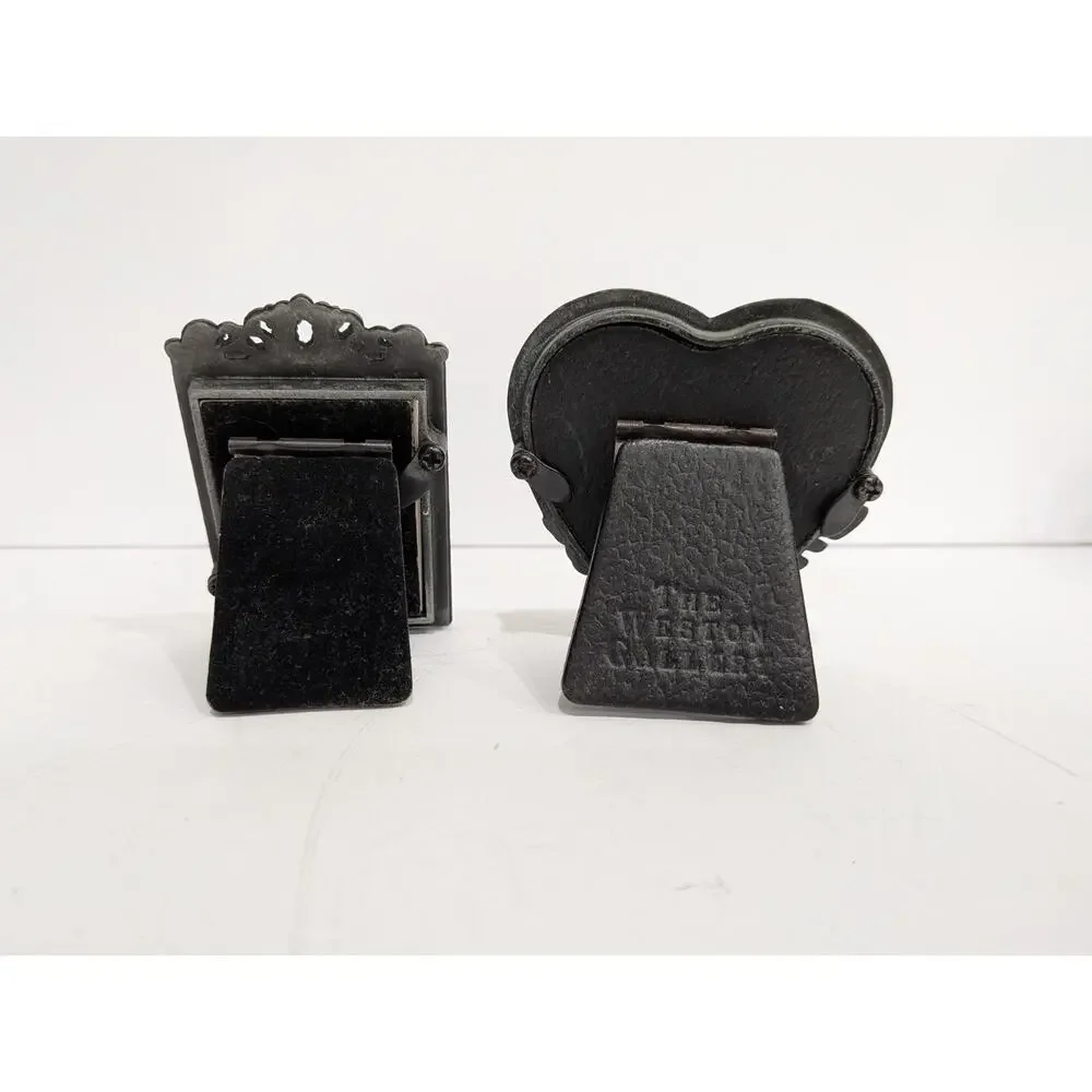 Vintage Pewter Miniature Picture Frames Set of 2 Heart Roses Ornate Filigree